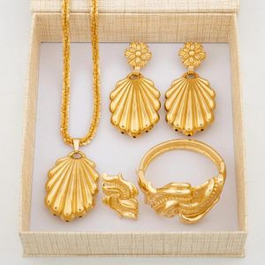 Ketting oorbellen set mode dames sieraden met geschenkdoos 18k goud vergulde bengelen en Afrikaanse Dubai armbandring voor geschenken