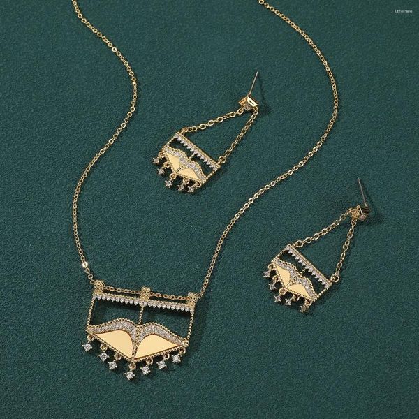 Conjunto de collar y pendientes para mujer, accesorio de joyería con diseño de máscara de circón de estilo étnico árabe de cobre a la moda