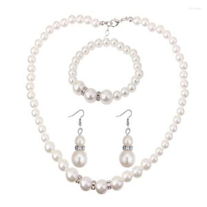 Ketting Oorbellen Set Faux Parel Kristal Armband Sieraden Voor Vrouwen Bruiloft