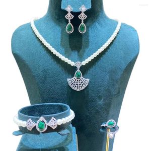 Collier boucles d'oreilles ensemble femme Malachite Turquoise perle chaîne boucle d'oreille Bracelet anneau Zircon pour femmes colliers article gratuit