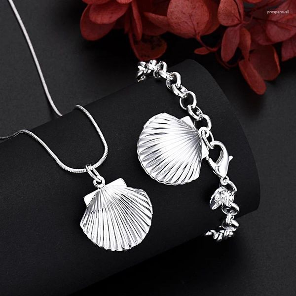 Boucles d'oreilles de collier Ensemble fin 45 à 60 cm en argent couleur coquille de coquille po