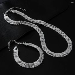 Ensemble de colliers et boucles d'oreilles pour femmes, couleur argent fin 925, chaîne en filet, colliers pour femmes, mode coréenne, accessoires de fête de mariage, cadeaux