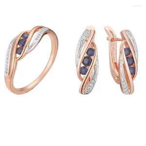 Collier Boucles d'oreilles Set Fomes Femmes 585 Rose Gold Color Tising Milk White Blue Blue Stone Rings Bijoux