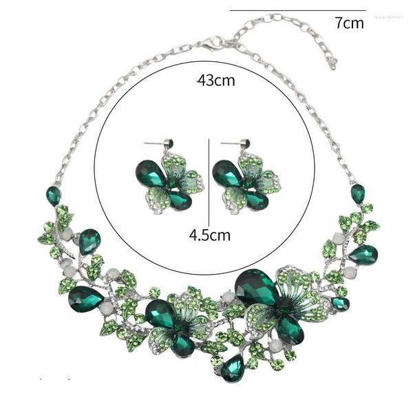 Collier boucles d'oreilles ensemble fleur boucle d'oreille cristal gemme bijoux de mariage accessoires de fête de mariée