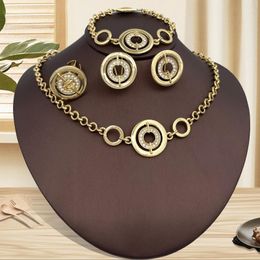 Conjunto de collar y pendientes para mujer, aretes italianos de Color dorado, pulsera de forma redonda, anillos, regalos de fiesta de boda, uso diario