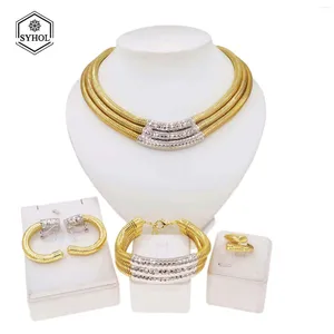 Boucles d'oreilles de collier fixées pour les femmes Brésilien de luxe Brésilien plaqué Gold Bracelet Simple Coundered Design Elegant Wedding Party Bijoux Syhol