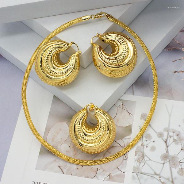 Collier boucles d'oreilles ensemble pour femmes cercle rond et pendentif africain Dubai or couleur ensembles de bijoux mariages de mariée