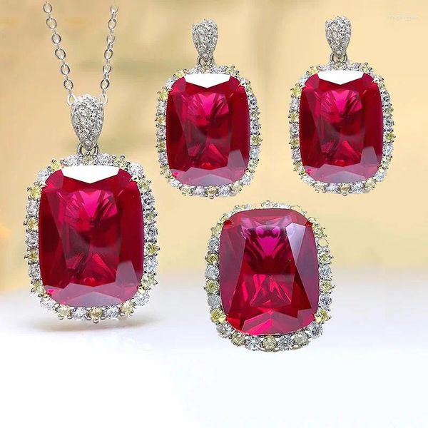 Conjunto de collar y pendientes Foydjew, collares con colgante rojo rubí elegante de lujo, anillos para mujer, moda europea americana