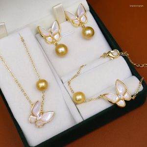 Collier boucles d'oreilles ensemble perle d'eau douce costume pour femmes 8-9/9-10mm coquille papillon petite foule mode