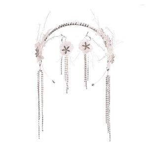 Ketting oorbellen ingesteld franjes hoofdband oorrang tiara handgemaakte bloem kralen haaraccessoire dames 3 stks hemelse elegante temperamentvolle tien