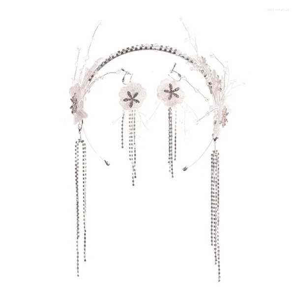 Collier Boucles D'oreilles Ensemble Bandeau À Franges Boucle D'oreille Diadème À La Main Fleur Perlée Accessoire De Cheveux Coiffe Bijoux Chapeaux Dangler Dames 3pcs NA