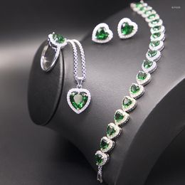 Collier boucles d'oreilles ensemble Funmode 4 pièces mode vert cubique Zircon coeur forme pendentifs pour femmes accessoires de mariée en gros FS106