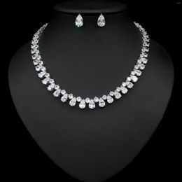 Ketting oorbellen set funmode eenvoudige mooie bruids nobele dames ins water drop zirconia trouwjurk sieraden fs355