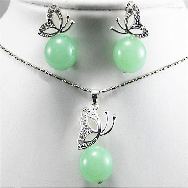 Collier boucles d'oreilles ensemble FYS011 réel rose/vert/rose 12 MM couleur argent coquillage perle/jadestone pendentif cadeaux femmes chaîne libre