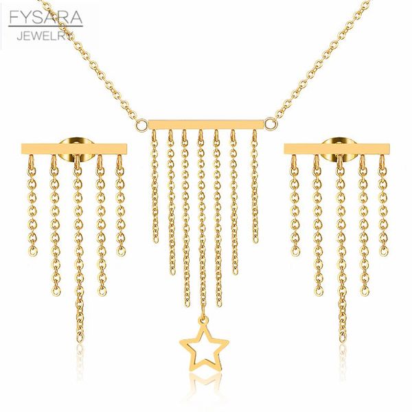 FYSARA – ensemble de boucles d'oreilles et collier pour femmes, mignon, étoile, clé, glands, bijoux en acier inoxydable et perles en or, prix de gros