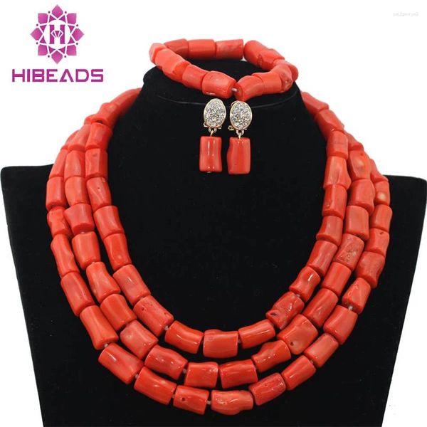 Conjunto de collar y pendientes, cuentas de Coral auténticas, joyería nigeriana, diseños de capas africanas para boda, CNR338