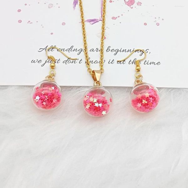 Collier boucles d'oreilles ensemble Glamour pentagramme étoile Sequin souhaitant bouteille verre ciel étoilé boule de cristal boucle d'oreille bricolage pendentif