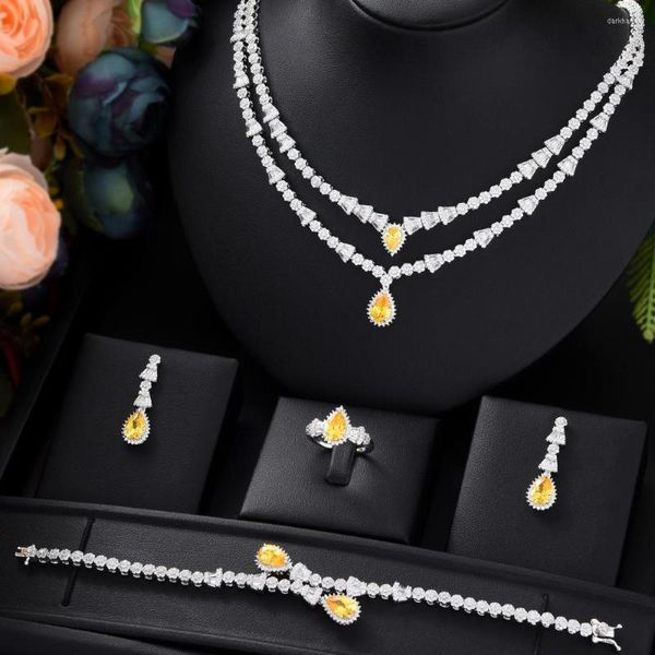 Conjunto de collar y pendientes GODKI, 4 Uds., joyería llamativa de Color dorado de lujo para mujer, boda, circonita cúbica, CZ, novia africana de Dubái