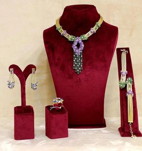 Ketting oorbellen set Godki Big Fashion 4pcs Luxe Tassel Afrikaanse sieraden voor vrouwen Wedding Party Cubic Zirconia Dubai Bridal 2024