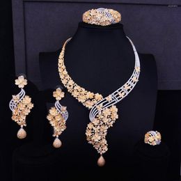 Collier boucles d'oreilles ensemble GODKI grand luxe fleur Boom femmes fiançailles cubique zircone boucle d'oreille Dubai bijoux bijoux dépendance