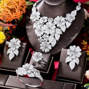 Ketting Oorbellen Set GODKI Prachtige Luxe Big Bloom Flower Bangle Ring Sieraden Voor Vrouwen Bridal Wedding Party Show