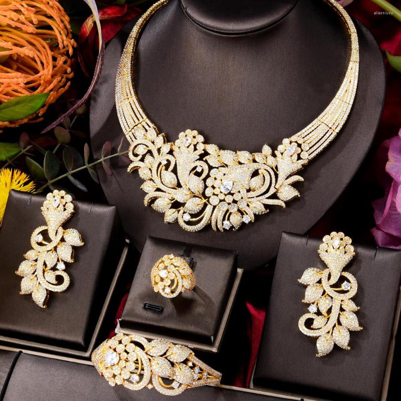 Ketting oorbellen set Godki hoogwaardige luxe Afrika charme goud 4 pc's voor vrouwen feestlady bruids bruiloft