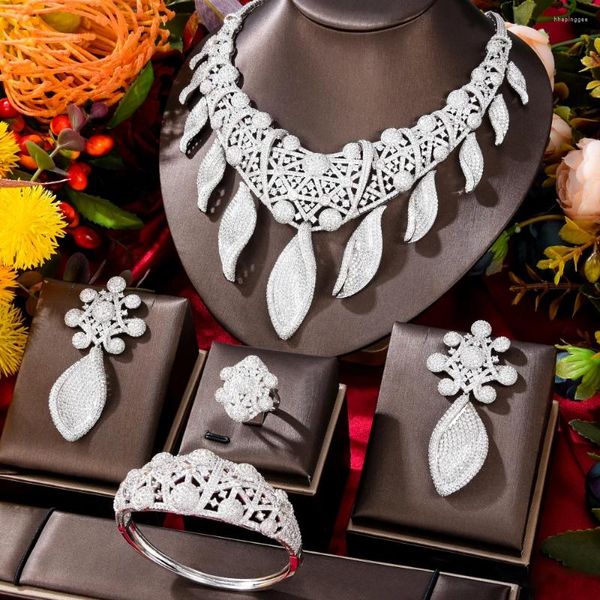 GODKI – ensemble de boucles d'oreilles et collier de luxe, attrape-rêve, feuille africaine pour femmes, fête de mariage, Zircon cubique, mariée de dubaï