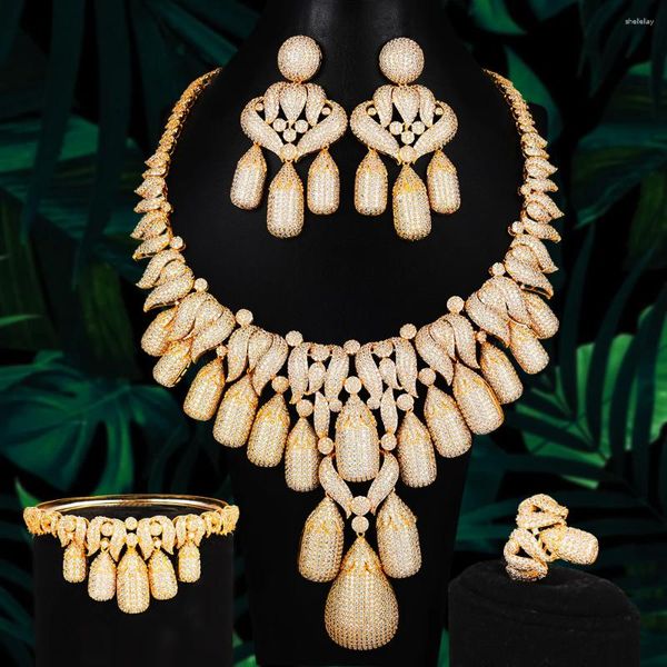 Conjunto de collar y pendientes GODKI de lujo tamaño MAXI 4 Uds novia africana para mujer Zirconia cúbica cristal CZ joyería de Dubái regalos