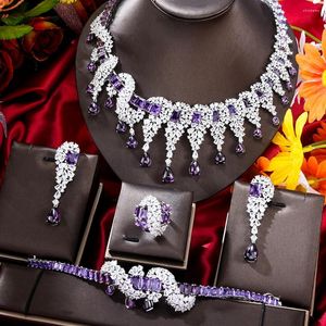 Ketting Oorbellen Set GODKI Trendy 4 STKS Luxe Paarse Verklaring Sieraden Sets Voor Vrouwen Bruiloft Kubieke Zirkoon Afrikaanse Dubai Bridal