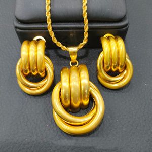 Boucles d'oreilles de collier Colliers de chaîne en or 45 cm Ensemble pendentif de 3 bijoux arabe Hip Hop Dubai Nigeria Moyen-Orient