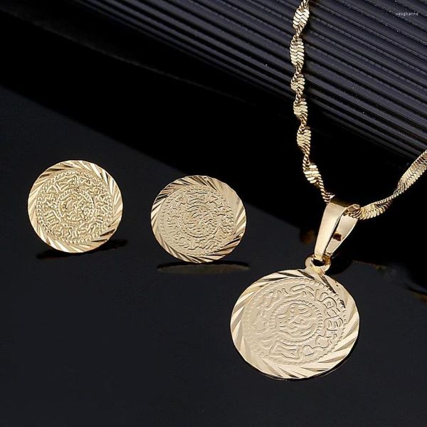 Conjunto de collar y pendientes, moneda antigua árabe de Color dorado, joyería para mujer y niña, colgante islámico musulmán con dinero de Oriente Medio