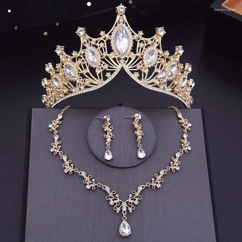 Collana di orecchini set color oro set di corone da sposa e orecchini abito da sposa gioielli da sposa accessori per costumi da ballo per ragazze