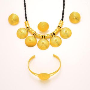 Ketting oorbellen stelen gouden kleur ethiopische dubai grote hangersring bruiloft bruid habesha sets het Afrikaanse feestgeschenk