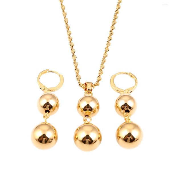 Conjunto de pendientes de collar, colgantes de bola de cuentas etíopes de Color dorado para mujer, cadena de animales de Etiopía a la moda, joyería nupcial