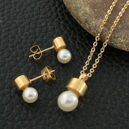 Ketting oorbellen stelen gouden kleur mode roestvrij staal ronde sieraden hanger sets voor vrouwen bijoux en acier inoxydable femme sryz092