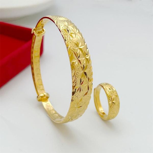 Conjunto de collar y pendientes de Color dorado para mujer, brazaletes de estrellas de 10mm, anillo de pulsera, 2 uds., accesorios de moda, regalos al por mayor