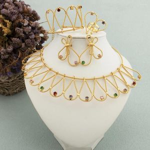 Ensemble de boucles d'oreilles et collier pour femmes, bijoux couleur or, grand Design creux, couleur ronde, cadeau de mariage africain de dubaï