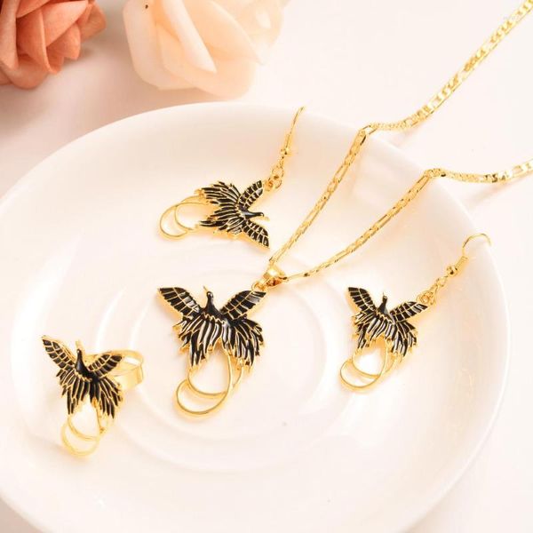 Collier Boucles d'oreilles Set Gold Color Png Pendant Ring Women Femme Gift African Bird Of Paradise Wedding Jewelry Girls Charm