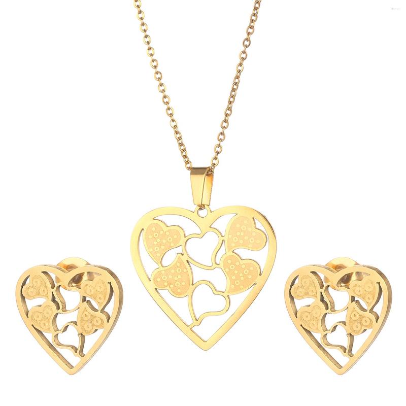 Colar brincos conjunto de ouro requintado coração pingente colares jóias para mulheres homens hip hop jóias