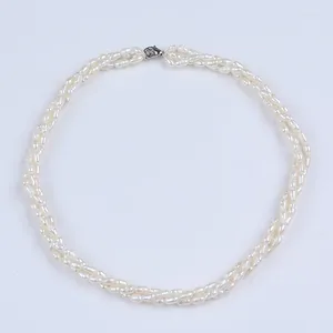 Ensemble de collier et boucles d'oreilles plaqué or, 3 à 4mm, trois rangées, naturelles, originales, petites perles de riz, conception de bijoux