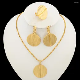 Conjunto de collar y pendientes chapados en oro y joyería de anillo para damas, uso diario, colgante africano de Dubái para bodas