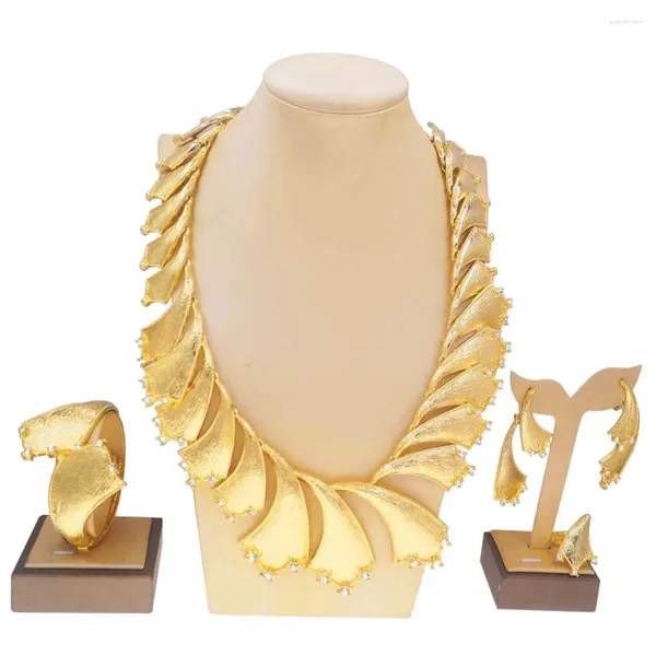 Conjunto De Collar Y Aretes Chapado En Oro Italiano Para Mujer Diseños De Hojas Accesorios De Fiesta Africana