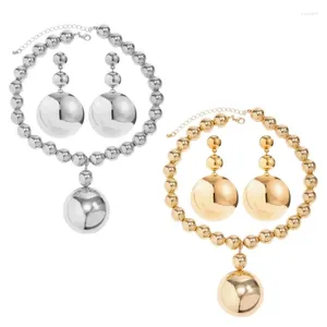 Boucles d'oreilles de collier Set Gold / Silver Color Round Perge Taille Col de perles et bijoux Drop Drop