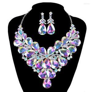 Ketting oorbellen Zet prachtige ab zilveren kleur kristal bruids bruiloft oorbel voor bruiden dames sieraden accessoire cadeau