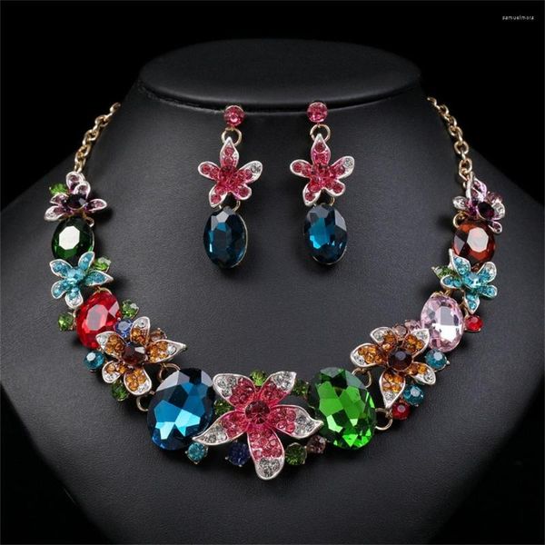 Conjunto de pendientes de collar, pendiente de Collar de diseño de cristal colorido precioso, joyería de boda de lujo, regalo de fiesta nupcial exagerado para mujer