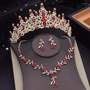 Necklace Earrings Set Gorgeous Crown Bridal For Women Tiaras Flower Choker Wedding Dress Bride Costume Jewelry