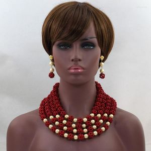 Collier boucles d'oreilles ensemble magnifique vin rouge perles de corail africain mariage nigérian bijoux de mariée 2023 CJ729