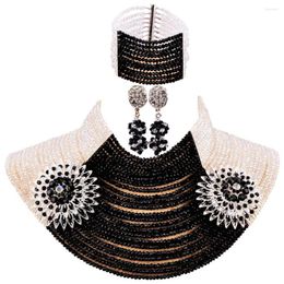 Collier boucles d'oreilles ensemble gracieux noir et clair Ab 25 couches brin cristal perle bijoux de mariage africains