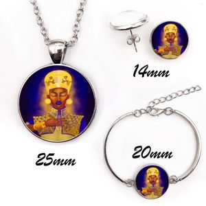 Conjunto de collar y pendientes, símbolo de hermandad de mujeres griego Sigma Gamma Rho, letras azules SGR, dijes de cúpula de vidrio impresos, recuerdos de joyería