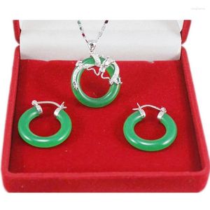 Ketting Oorbellen Set Groen Zwart Paars Rood Blauw Steen Hanger Chinese Stijl Sieraden Cirkel Ronde Choker Vrouwen Bruiloft Geschenken Sets